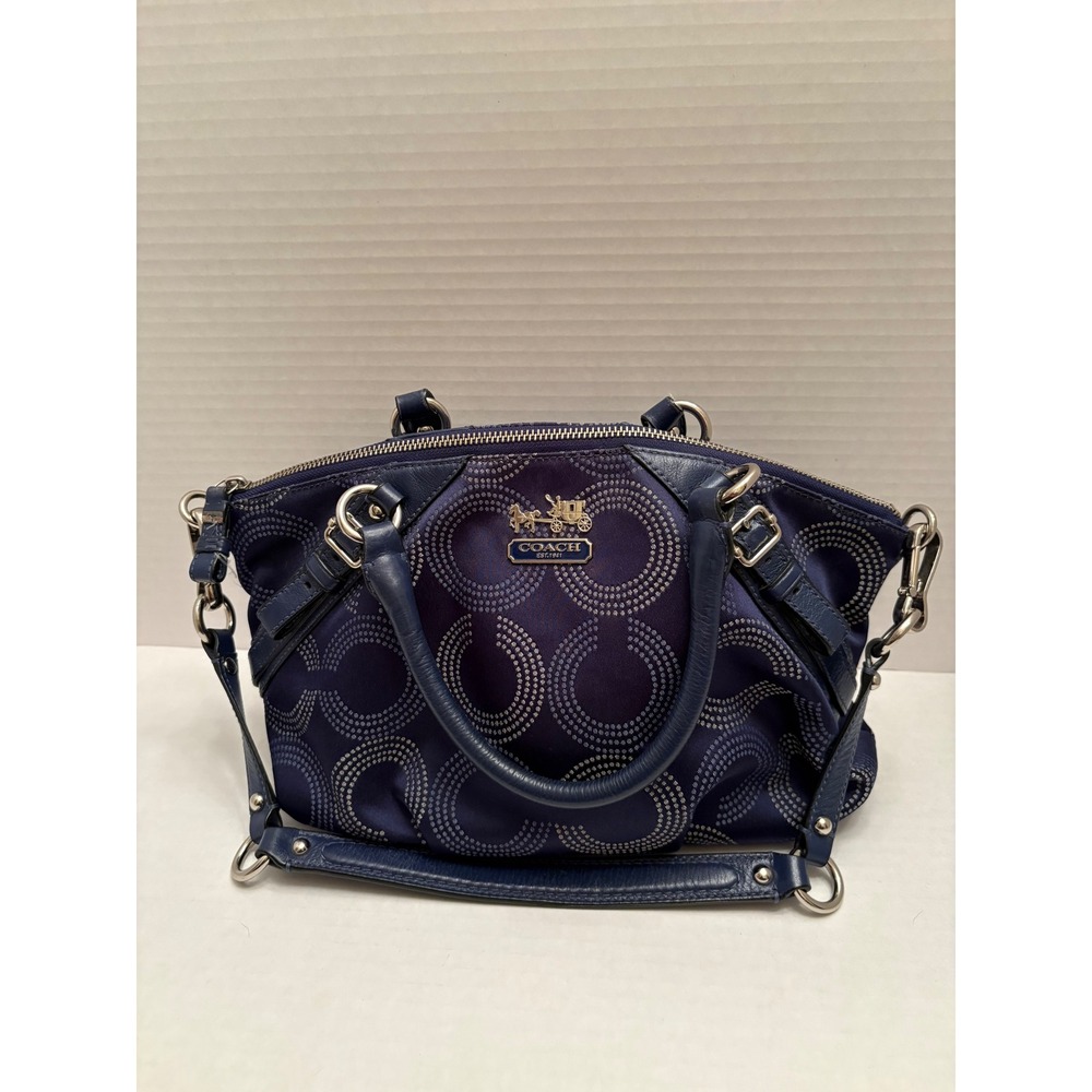 Coach Madison Dotted Op Art Sophia Satchel Navy Blue Handbag 15935 - Picture 2 of 11